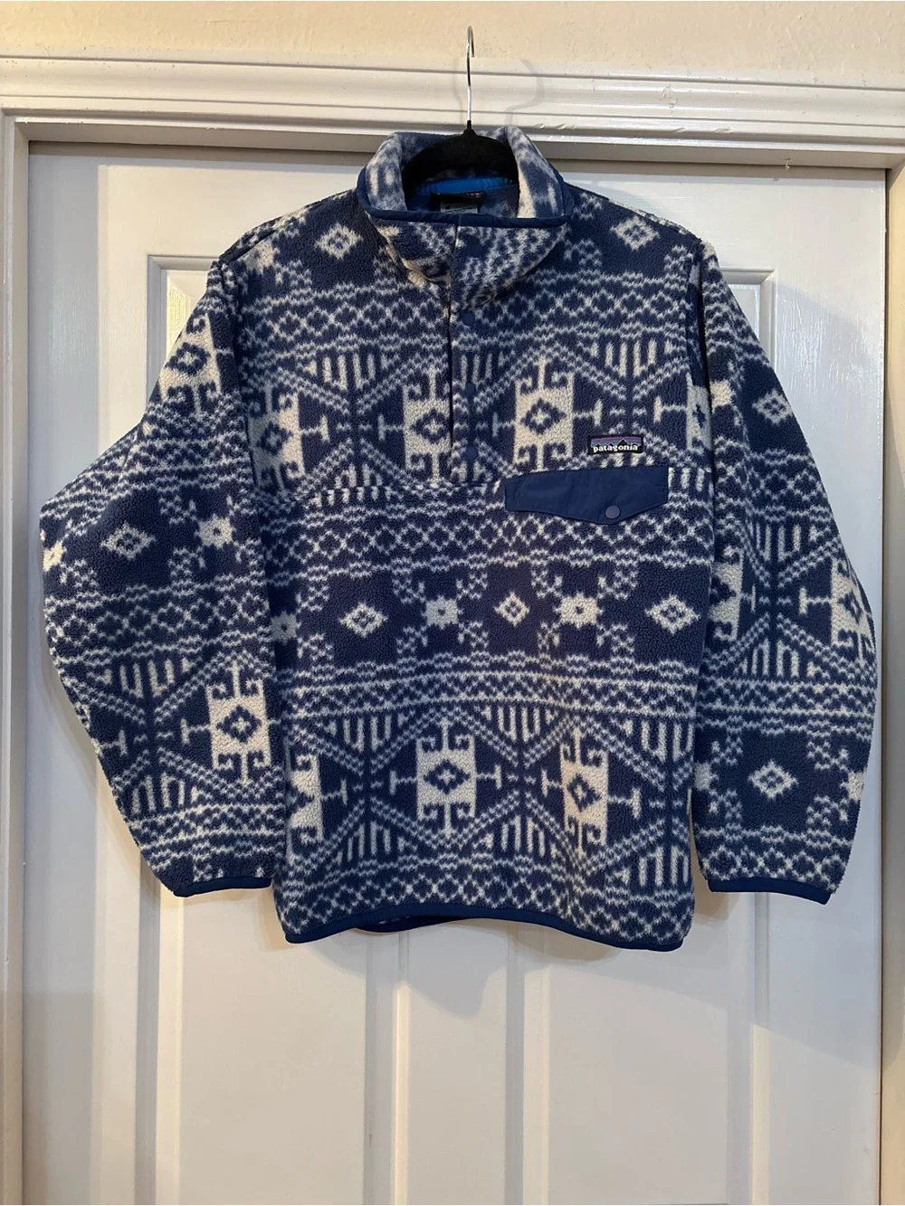 Patagonia Navy & White Geometric Fleece Zip Pullover